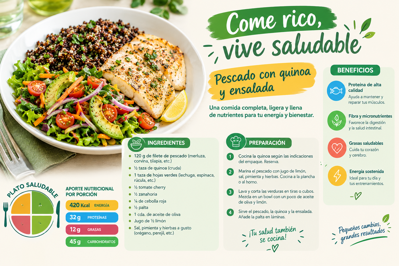 Pescado con Quinua y Ensalada